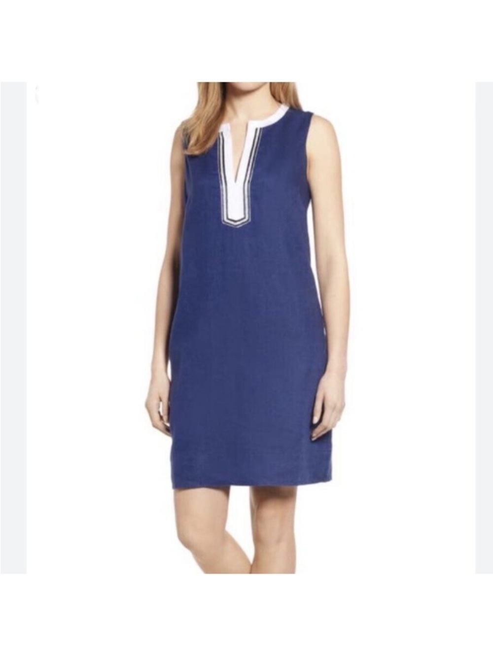 Tommy Bahama Linen Sleeveless Navy Dress with pockets sz S